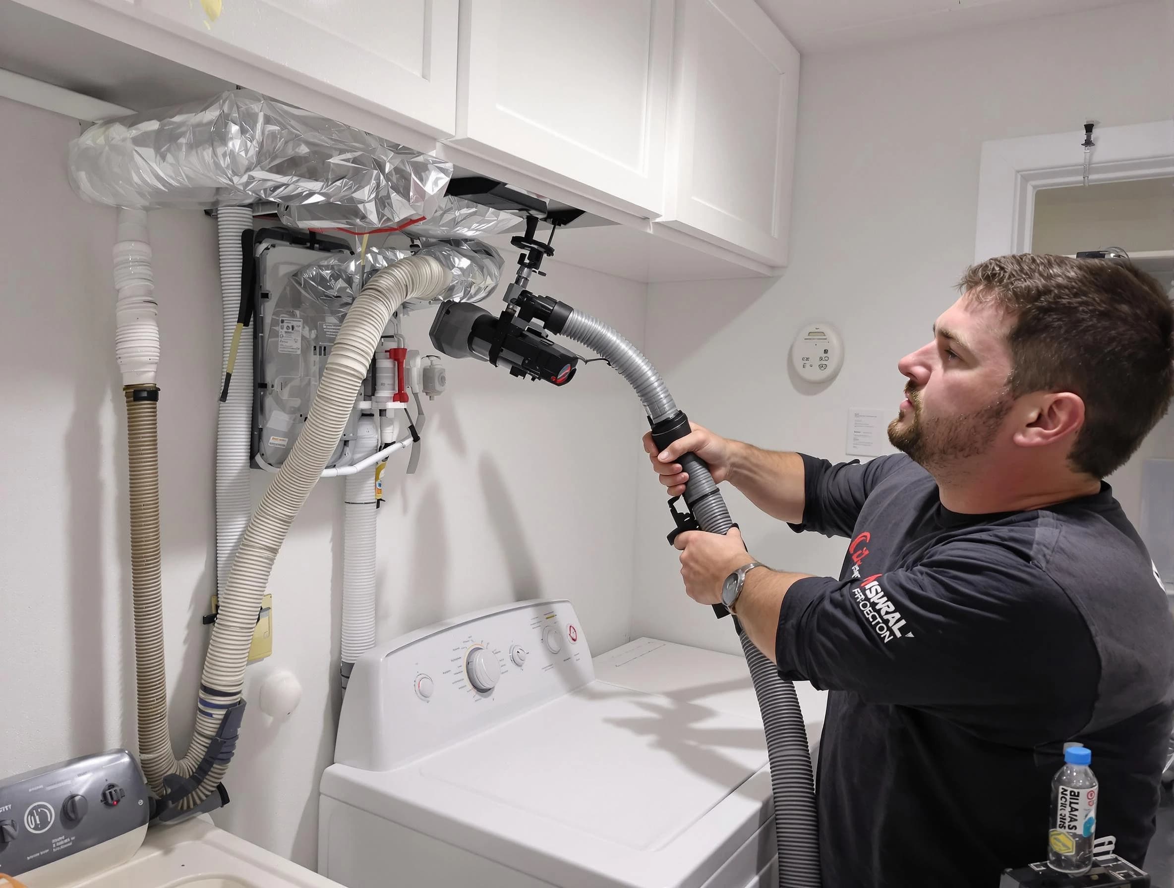 McDonough Dryer Vent Cleaning certified technician performing safety-focused gas dryer vent cleaning in McDonough