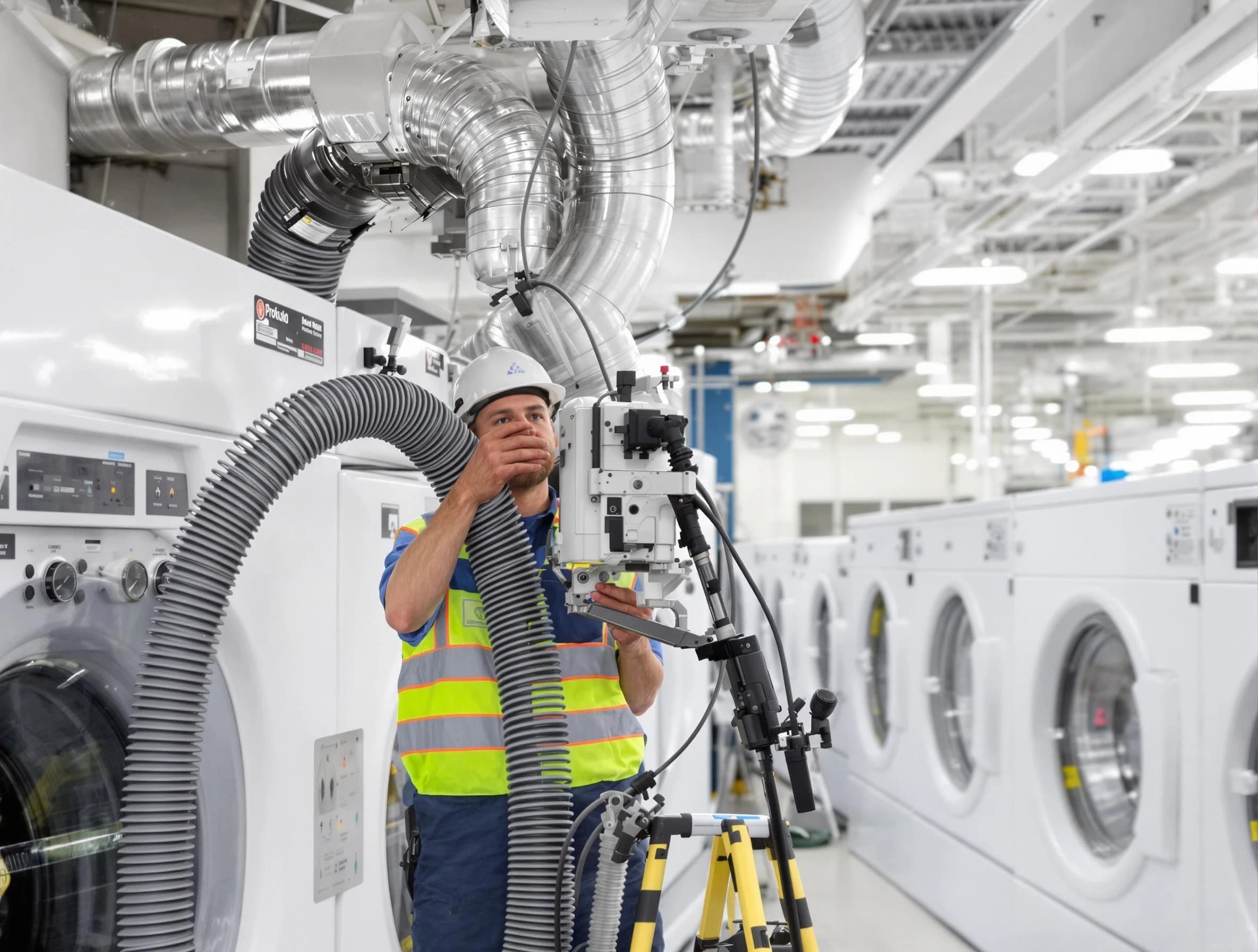 McDonough Dryer Vent Cleaning team performing commercial-grade dryer vent cleaning at a business facility in McDonough