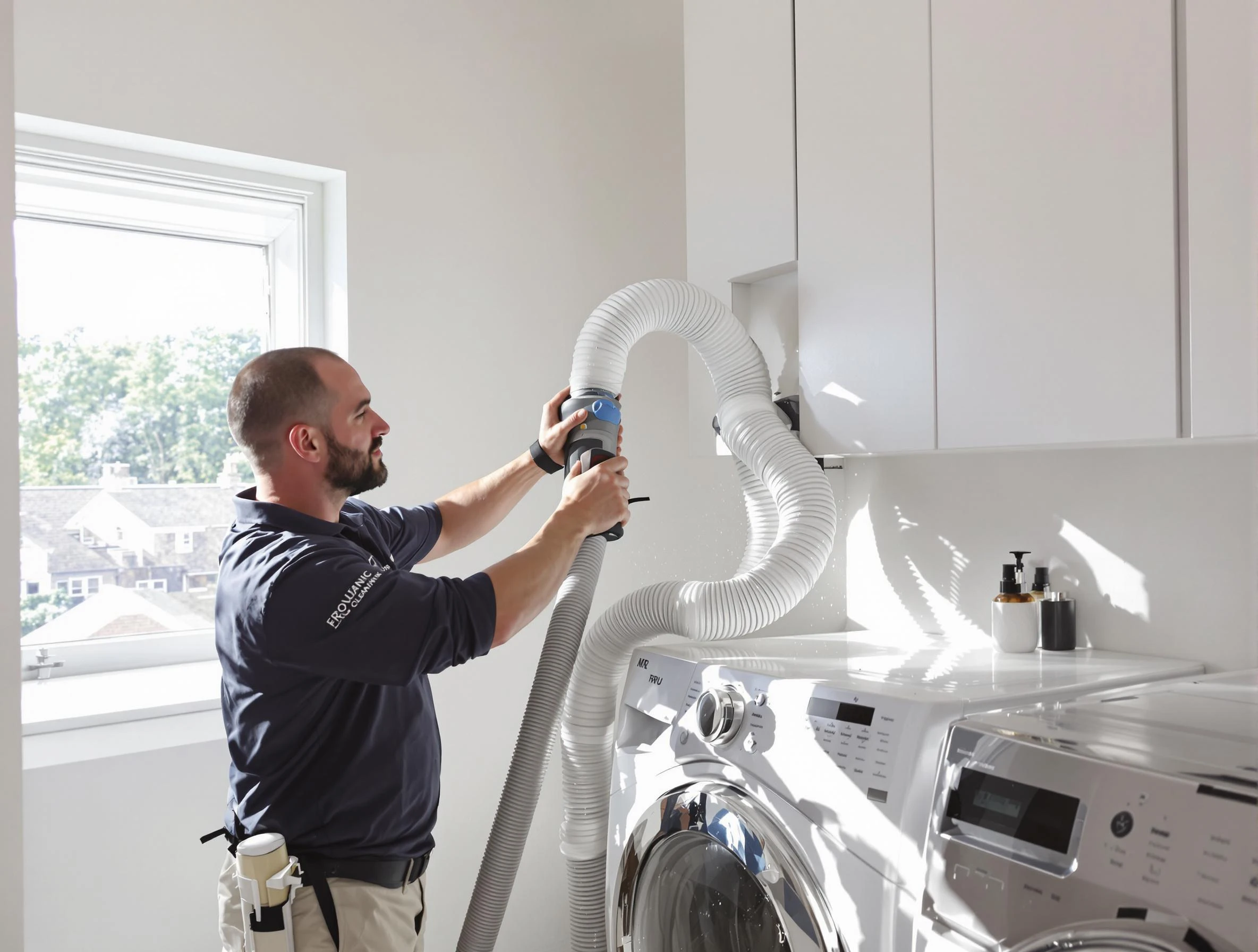 Certified McDonough Dryer Vent Cleaning technician performing dryer vent cleaning in McDonough