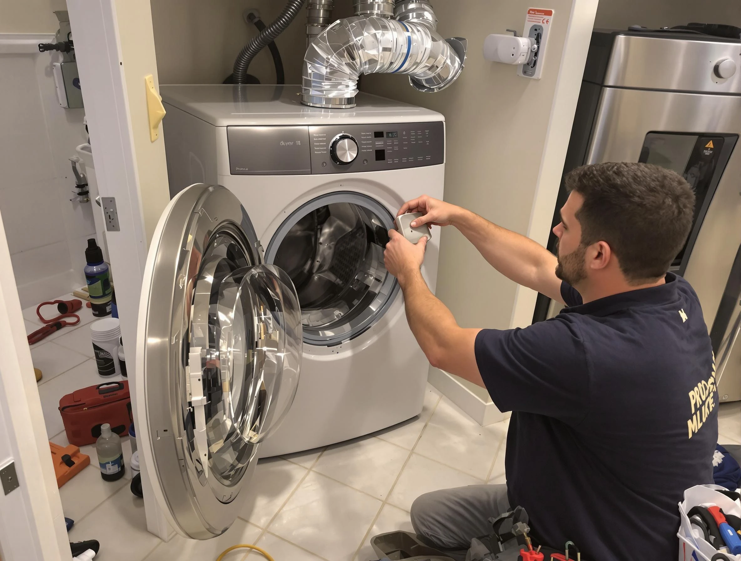 McDonough Dryer Vent Cleaning technician performing precise dryer vent hose installation in McDonough